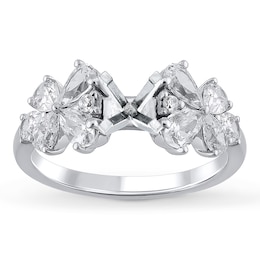 Certified Pear-Shaped & Round-Cut Diamond Floral Engagement Ring Setting 1-1/2 ct tw 14K White Gold