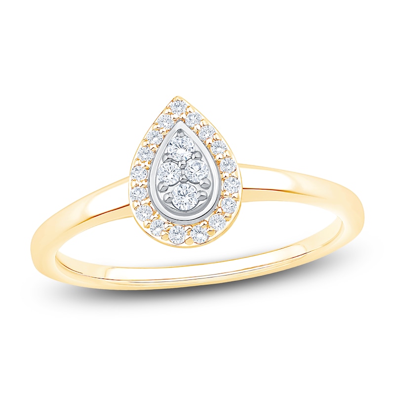 Main Image 1 of Multi-Diamond Pear-Shaped Halo Promise Ring 1/6 ct tw 10K Yellow Gold