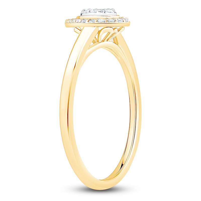 Main Image 2 of Multi-Diamond Pear-Shaped Halo Promise Ring 1/6 ct tw 10K Yellow Gold