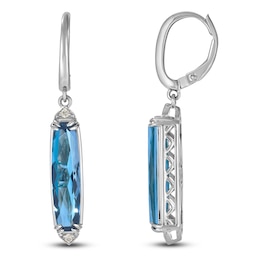 Le Vian Silhouette Elongated Cushion-Cut Natural Blue Topaz Dangle Earrings 1/20 ct tw Diamonds 14K Vanilla Gold