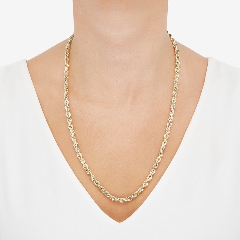 Main Image 3 of Solid Glitter Rope Chain Necklace 5.5mm 10K Yellow Gold 24&quot;