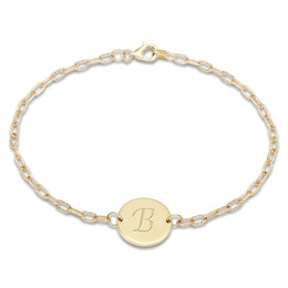 Engravable Initial Disc Bracelet 14K Yellow Gold 7.25&quot;