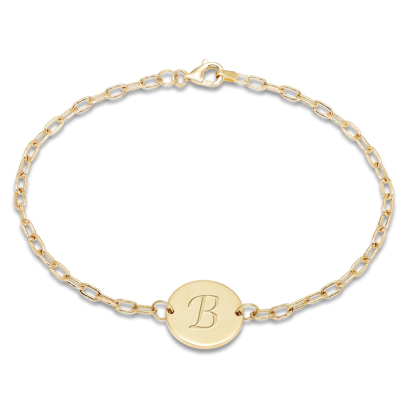 Engravable Initial Disc Bracelet 14K Yellow Gold 7.25"