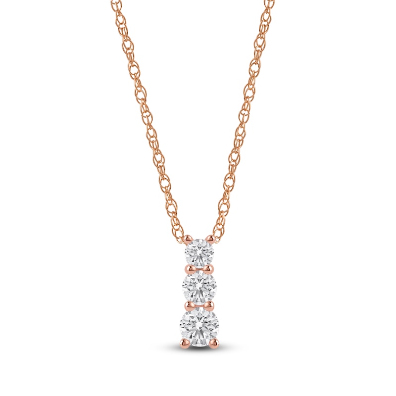 Main Image 1 of Lab-Created Diamond Graduated Three-Stone Drop Necklace 1/2 ct tw 14K Rose Gold 18&quot;