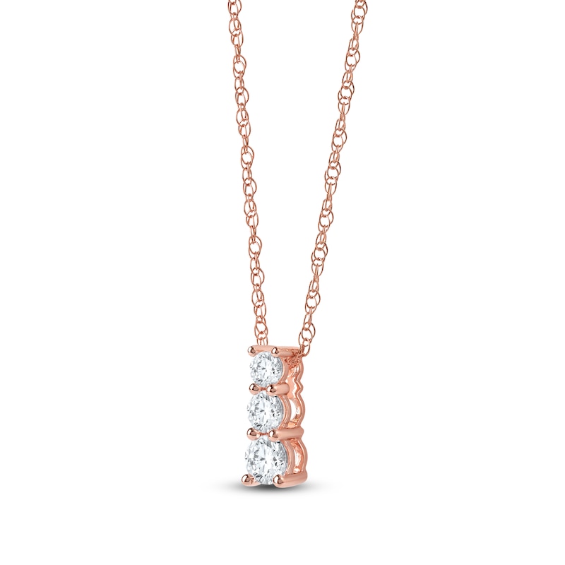 Main Image 2 of Lab-Created Diamond Graduated Three-Stone Drop Necklace 1/2 ct tw 14K Rose Gold 18&quot;