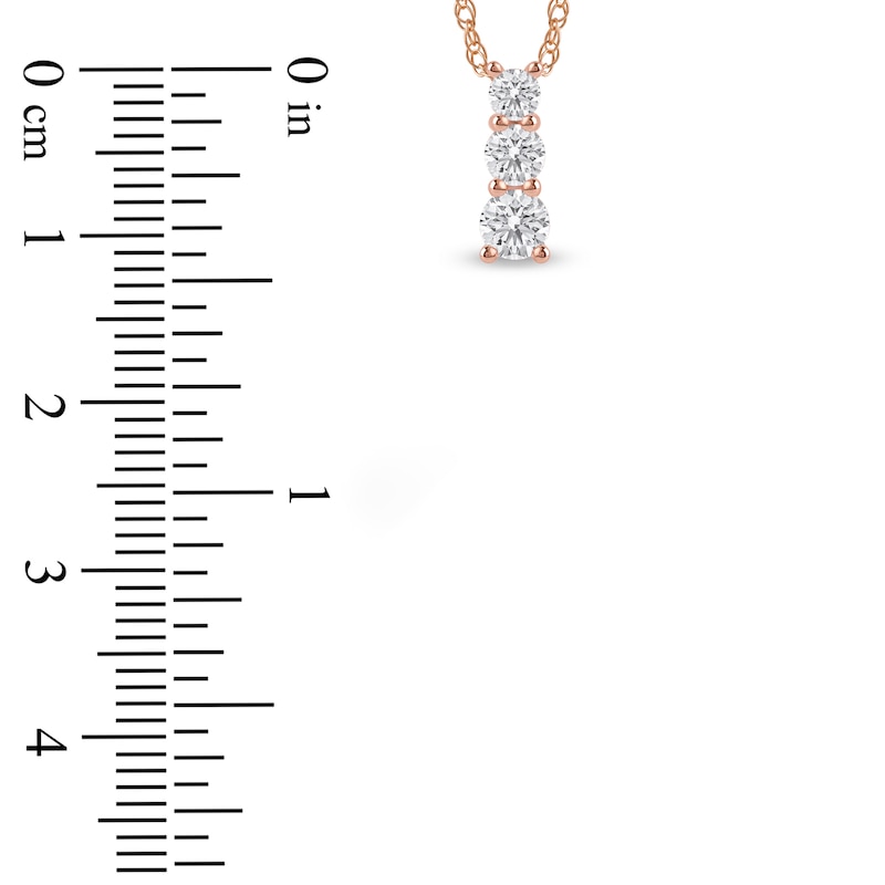 Main Image 4 of Lab-Created Diamond Graduated Three-Stone Drop Necklace 1/2 ct tw 14K Rose Gold 18&quot;