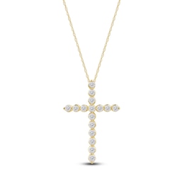 Lab-Created Diamond Cross Necklace 2 ct tw 14K Yellow Gold 18&quot;