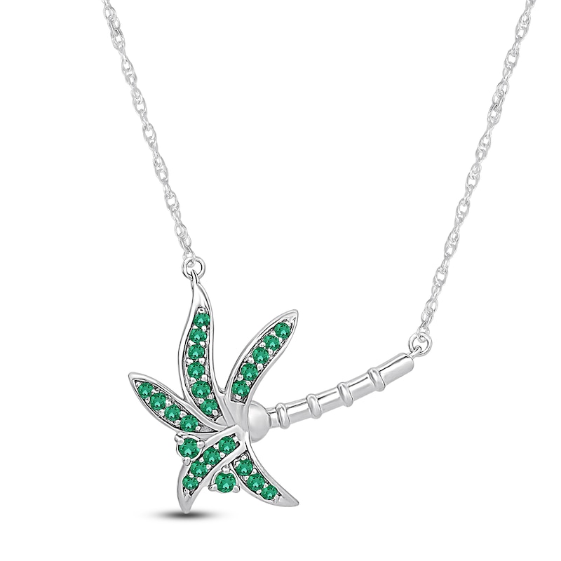 Main Image 1 of Lab-Created Emerald Sideways Palm Tree Necklace Sterling Silver 18&quot;