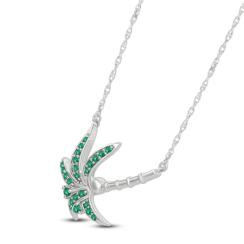 Main Image 2 of Lab-Created Emerald Sideways Palm Tree Necklace Sterling Silver 18&quot;