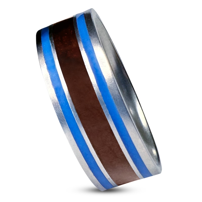 Main Image 2 of Men's 10mm Blue Epoxy & Football Inlay 14K White Gold Ring