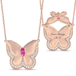 1/10 ct tw Diamond and Color Stone Butterfly Hidden Message Necklace