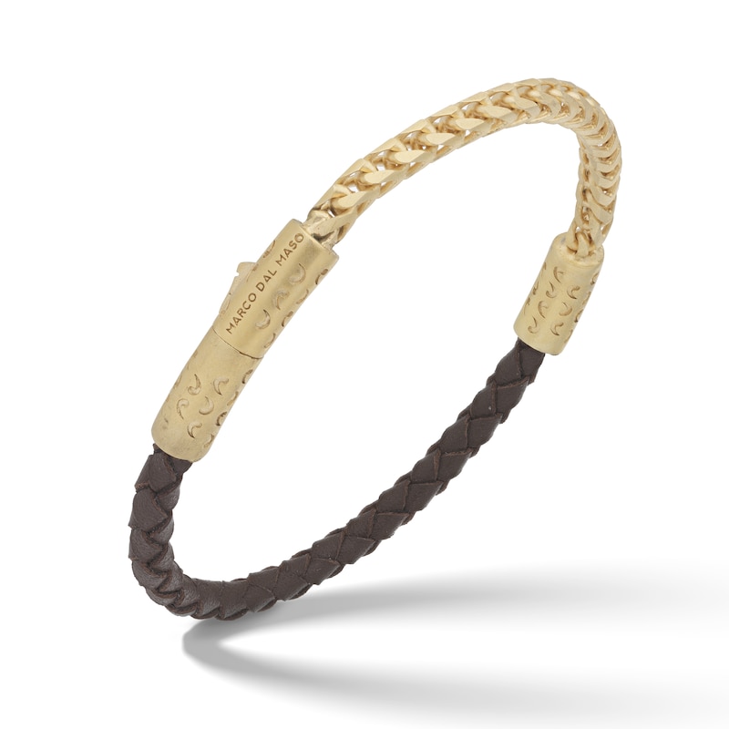 Main Image 1 of Marco Dal Maso Men's Brown Leather Bracelet Sterling Silver/18K Yellow Gold-Plated 8&quot;