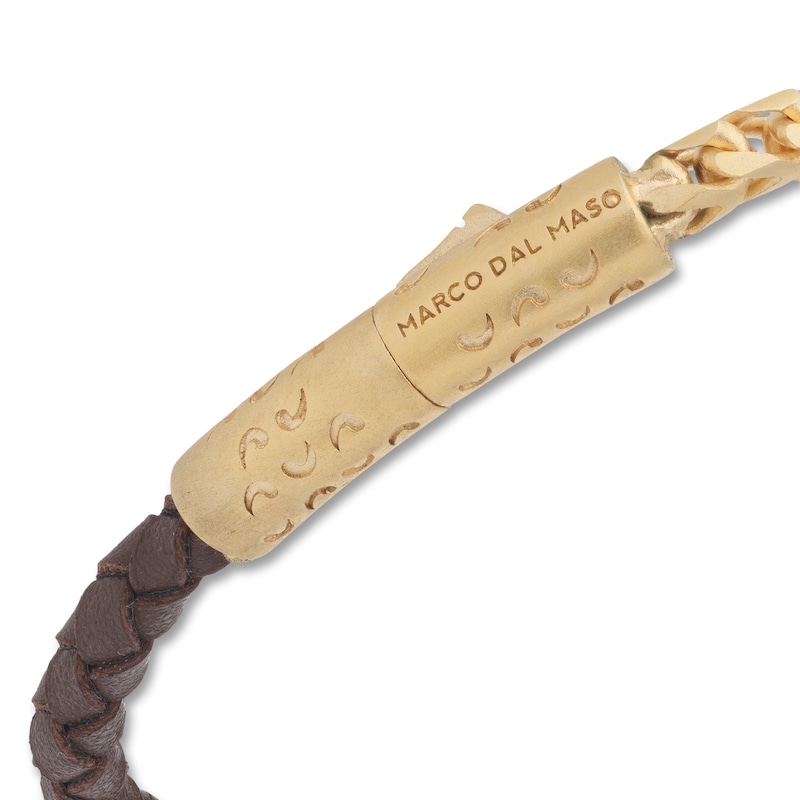 Main Image 3 of Marco Dal Maso Men's Brown Leather Bracelet Sterling Silver/18K Yellow Gold-Plated 8&quot;