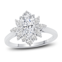 Diamond Halo Engagement Ring 7/8 ct tw Marquise/Round 14K White Gold