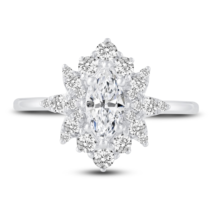 Diamond Halo Engagement Ring 7/8 ct tw Marquise/Round 14K White Gold