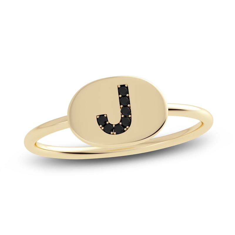 Juliette Maison Black Diamond Initial Oval Signet Ring 1/6 ct tw Round 10K Yellow Gold