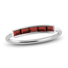 Juliette Maison Natural Garnet Baguette Bar Ring 10K White Gold