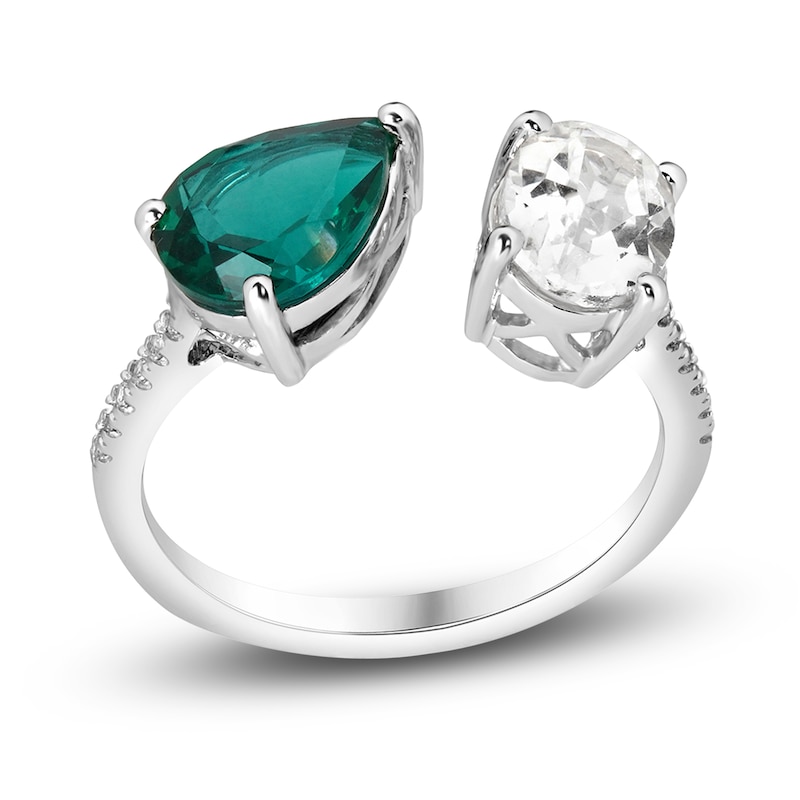 Lab-Created Emerald & White Sapphire Ring 10K Gold