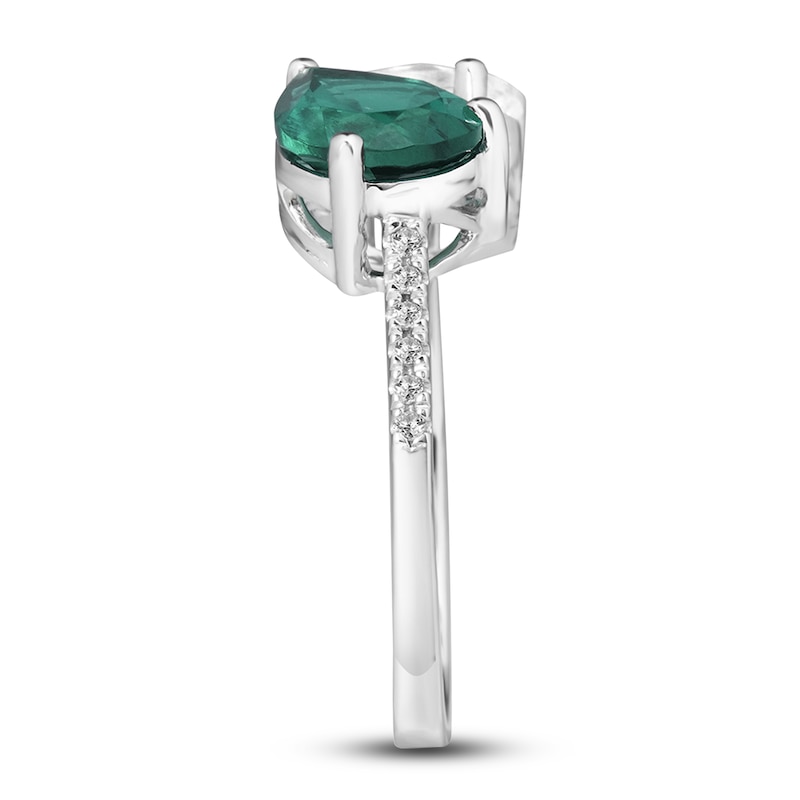 Main Image 4 of Lab-Created Emerald & White Lab-Created Sapphire Ring 10K White Gold