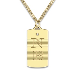 Men's Personalized Initial Pendant Necklace Diamond Accent Yellow Gold-Plated Sterling Silver 20&quot;