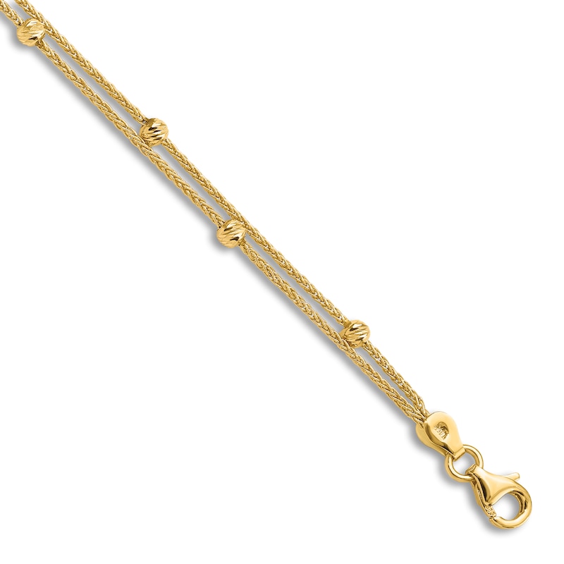 High-Polish Dual Strand Bead Station Bracelet 14K Yellow Gold 7.5"