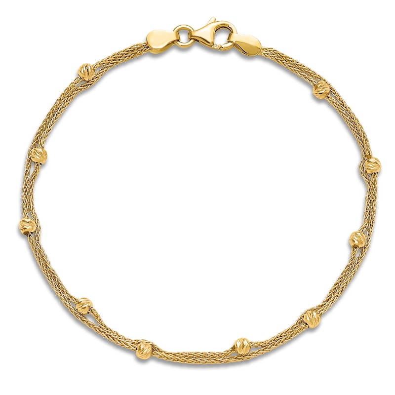 High-Polish Dual Strand Bead Station Bracelet 14K Yellow Gold 7.5