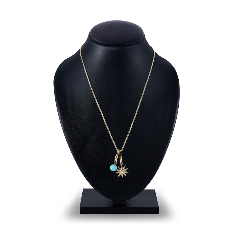 Main Image 2 of Charm'd by Lulu Frost Freshwater Cultured Pearl Star & Natural Turquoise Birthstone Charm 18&quot; Box Chain Necklace Set 10K Yellow Gold