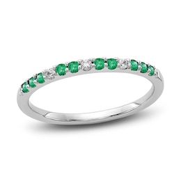 Natural Emerald Wedding Band 1/20 ct tw Round 14K White Gold