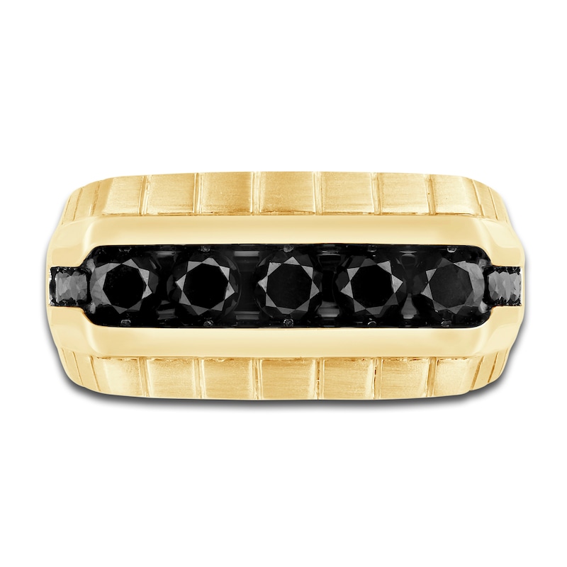 Main Image 3 of Men's Black Diamond Wedding Band 1-1/2 ct tw Round 14K Yellow Gold