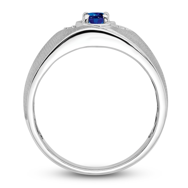 Men's Natural Blue Sapphire Ring Diamond Accents 14K White Gold