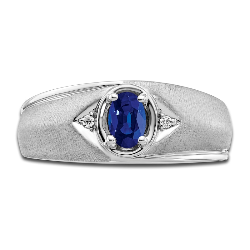 Men's Natural Blue Sapphire Ring Diamond Accents 14K White Gold