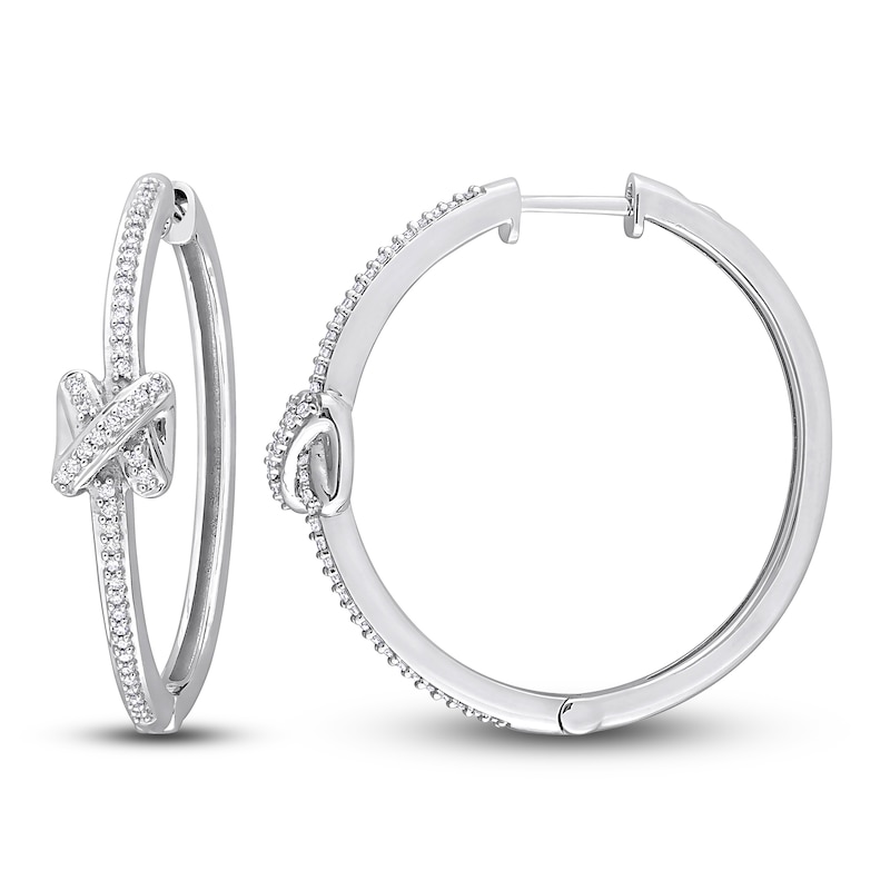 Main Image 1 of Y-Knot Diamond Hoop Earrings 3/8 ct tw Round 14K White Gold