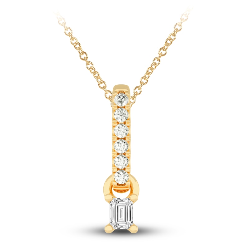 Diamond Pendant Necklace 1/4 ct tw Emerald/Round 14K Yellow Gold 18"