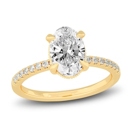 Lab-Created Diamond Engagement Ring 2-1/4 ct tw Oval/Round 14K Yellow Gold
