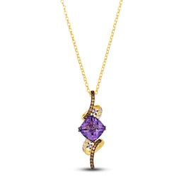 Le Vian Wrapped In Chocolate Natural Amethyst Pendant Necklace 1/5 ct tw Diamonds 14K Honey Gold 19&quot;