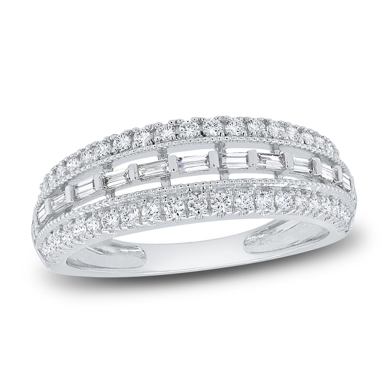 Main Image 1 of Diamond Multi Row Ring 5/8 ct tw Round/Baguette 14K White Gold