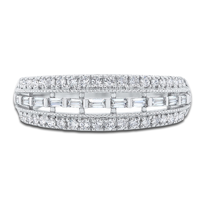 Main Image 3 of Diamond Multi Row Ring 5/8 ct tw Round/Baguette 14K White Gold