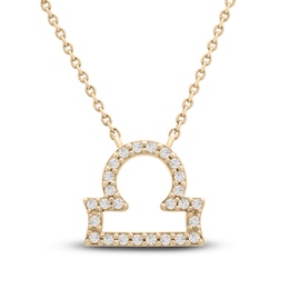 Diamond Libra Necklace 1/10 ct tw Round 14K Yellow Gold 16.75&quot;