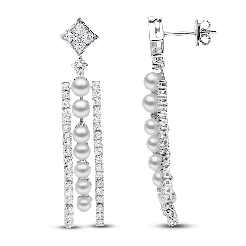 Yoko London Akoya Cultured Pearl Dangle Earrings 1-1/2 ct tw Diamonds 18K White Gold