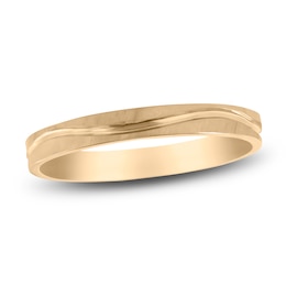 Men's Textured Wave Wedding Band 14K Yellow Gold 3mm