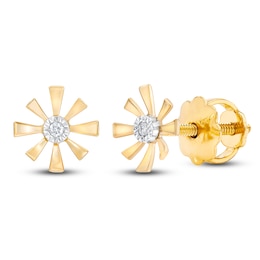 Diamond Accent Flower Stud Earrings 14K Yellow Gold