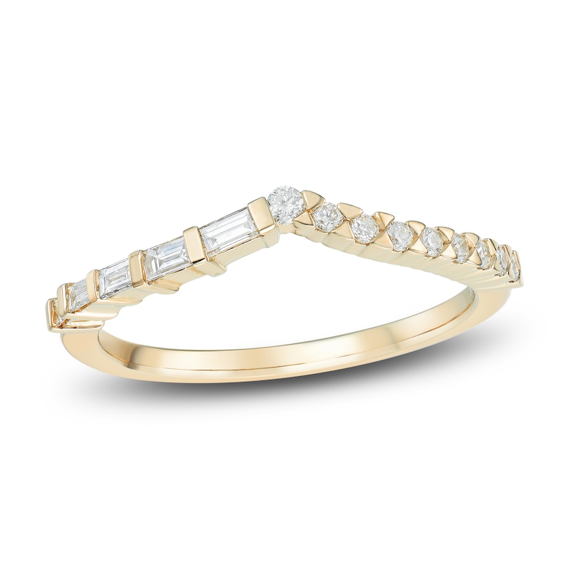 Round & Baguette-Cut Diamond Contour Anniversary Band 1/4 ct tw 14K Gold