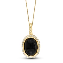 Lali Jewels Natural Onyx & Diamond Pendant Necklace 1/4 ct tw 14K Yellow Gold 18&quot;