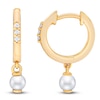 Thumbnail Image 1 of Freshwater Cultured Pearl & Diamond Accents Dangle Hoop Earrings 14K Yellow Gold