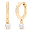 Thumbnail Image 2 of Freshwater Cultured Pearl & Diamond Accents Dangle Hoop Earrings 14K Yellow Gold