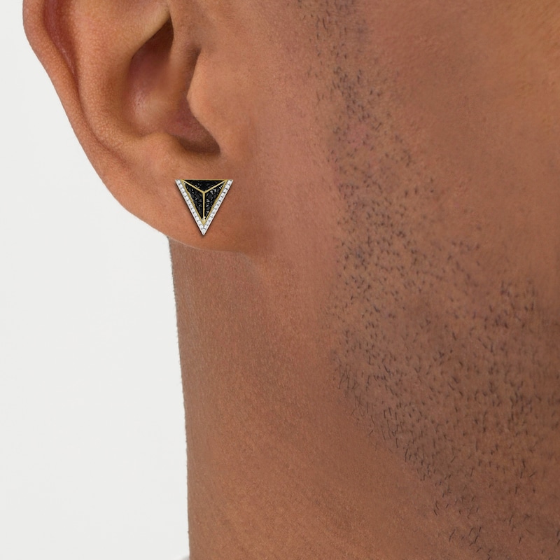 Main Image 3 of Men's Black & White Diamond Pyramid Stud Earrings 1/2 ct tw 10K Yellow Gold