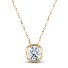 Certified Round-Cut Diamond Bezel-Set Solitaire Necklace 1 ct tw 14K Yellow Gold 18&quot; (I1/I)