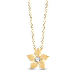 Children's Diamond Solitaire Flower Necklace 1/20 ct tw 14K Yellow Gold 13&quot;