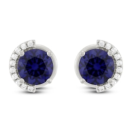 Blue Lab-Created Sapphire & Diamond Stud Earrings 1/10 ct tw 10K White Gold