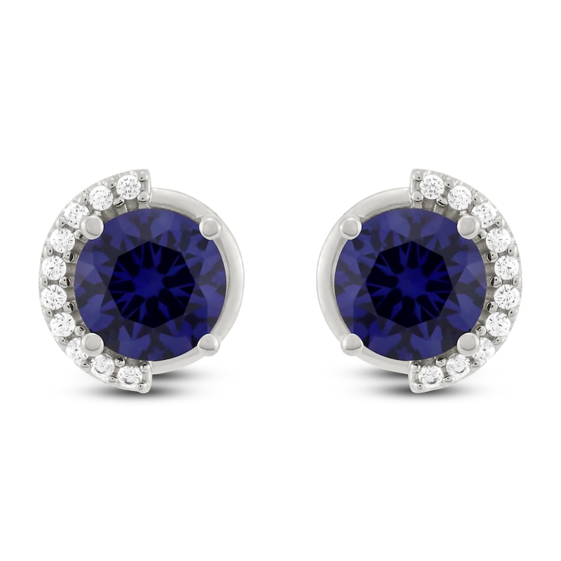 Main Image 1 of Blue Lab-Created Sapphire & Diamond Stud Earrings 1/10 ct tw 10K White Gold